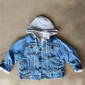Kids Blue Denim Jacket with Gray Hood